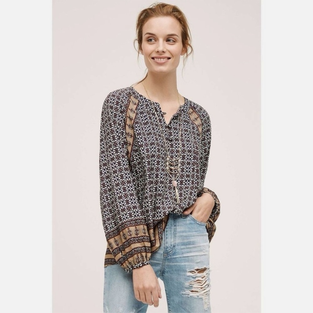 NWT ANTHROPOLOGIE 11.1 TYLHO Brown Motif Boho Top